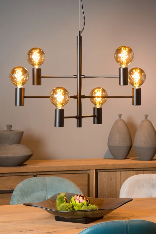 Lucide LEANNE - Pendant light - 6xE27 - Black - atmosphere 2